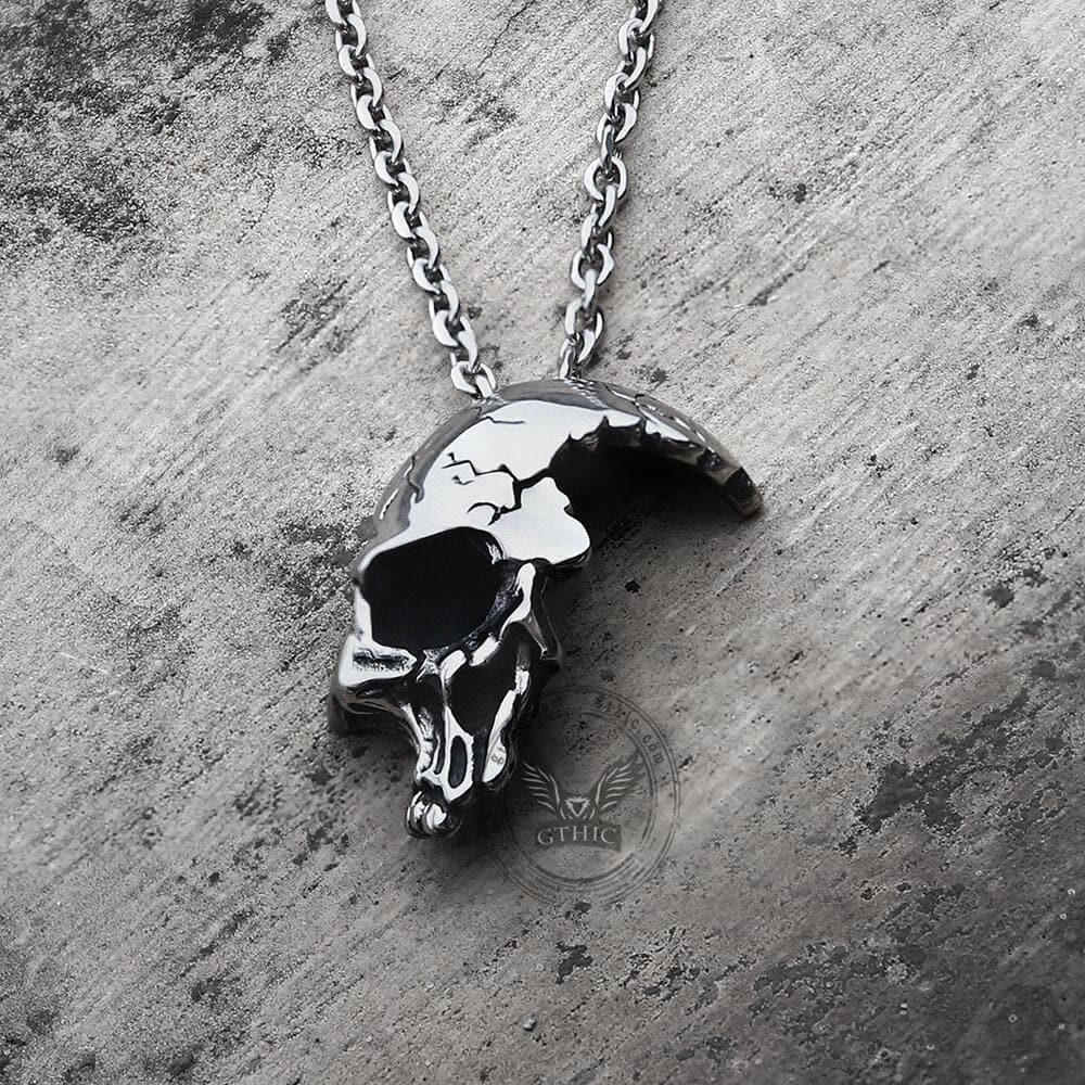 Damaged Half Face Skull Necklace