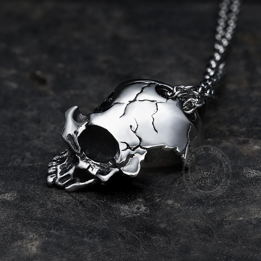 Damaged Half Face Skull Necklace