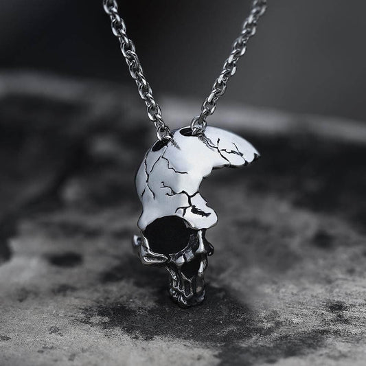 Damaged Half Face Skull Necklace