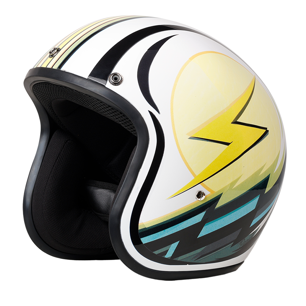 DOT Approved Daytona Cruiser Open Face Motorcycle Helmet - Men, Women & Youth - With Visor & Graphics - W/ Lightning