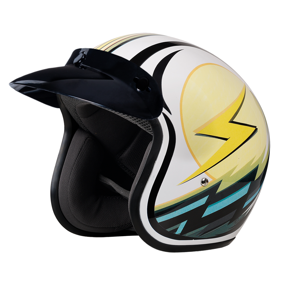 DOT Approved Daytona Cruiser Open Face Motorcycle Helmet - Men, Women & Youth - With Visor & Graphics - W/ Lightning