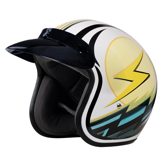 DOT Approved Daytona Cruiser Open Face Motorcycle Helmet - Men, Women & Youth - With Visor & Graphics - W/ Lightning