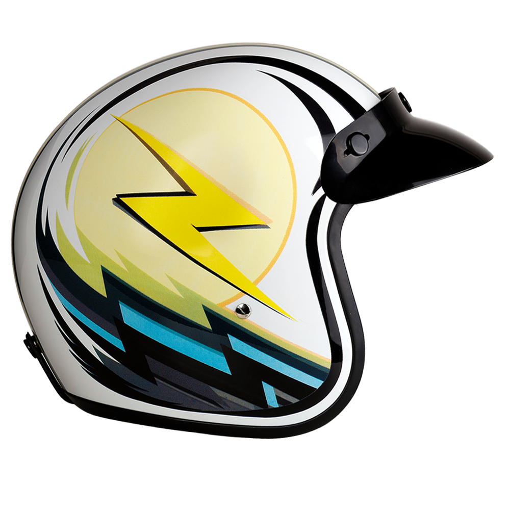 DOT Approved Daytona Cruiser Open Face Motorcycle Helmet - Men, Women & Youth - With Visor & Graphics - W/ Lightning