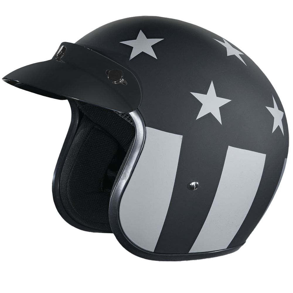 DOT Approved Daytona Cruiser Open Face Motorcycle Helmet - Men, Women & Youth - With Visor & Graphics - W/ Captain America Stealth