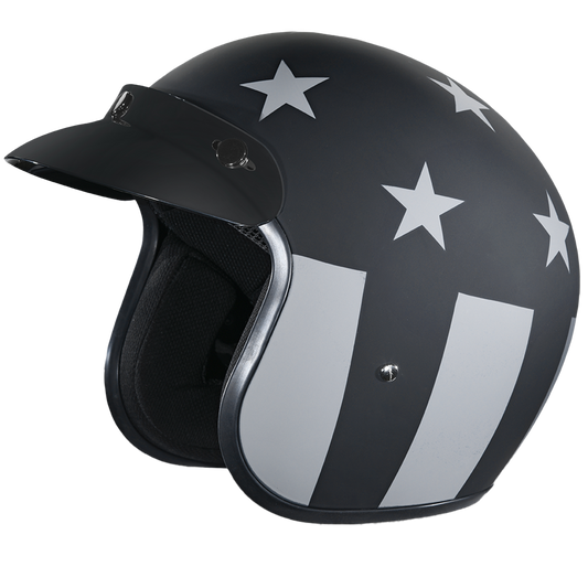 DOT Approved Daytona Cruiser Open Face Motorcycle Helmet - Men, Women & Youth - With Visor & Graphics - W/ Captain America Stealth