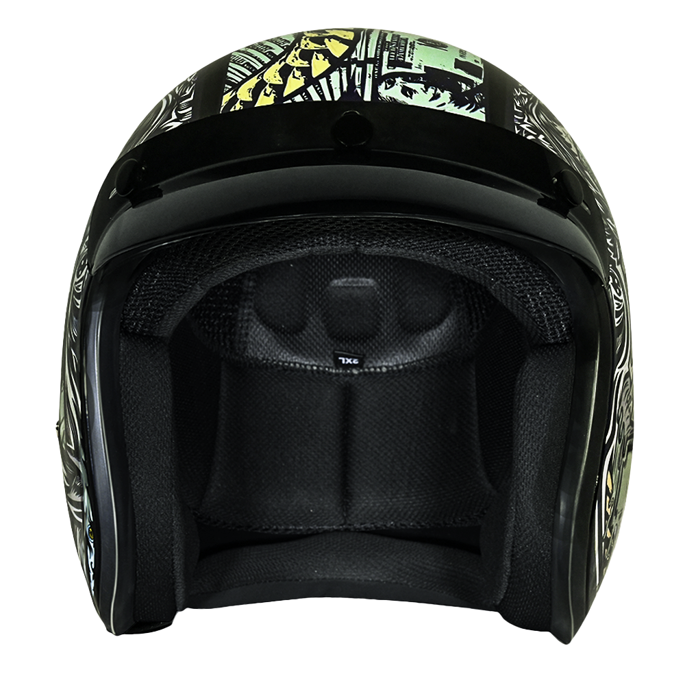 DOT Approved Daytona Cruiser Open Face Motorcycle Helmet - Men, Women & Youth - With Visor & Graphics - W/ Money