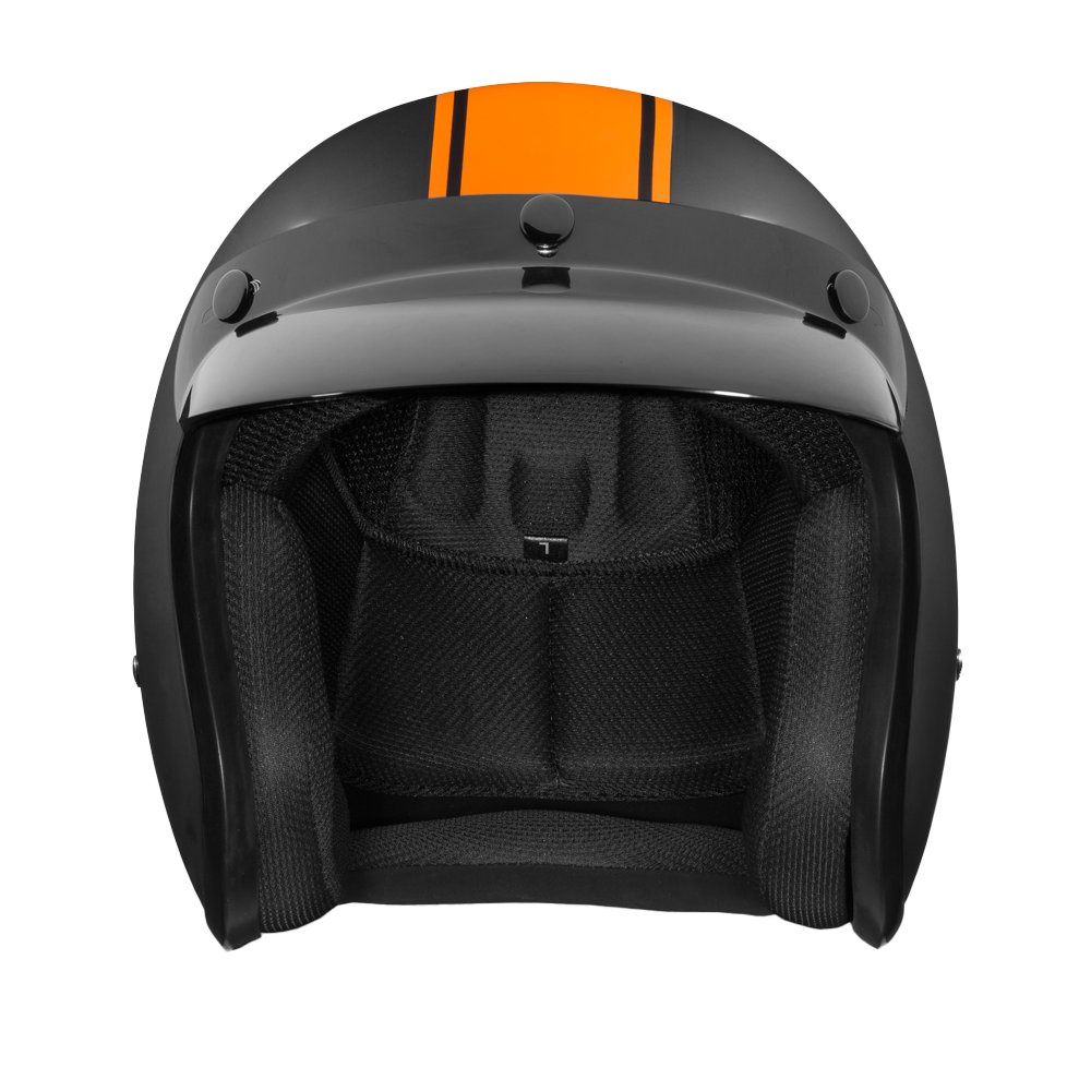 DOT Approved Daytona Cruiser Open Face Motorcycle Helmet - Men, Women & Youth - With Visor & Graphics - W/ Orange Pin Stripe