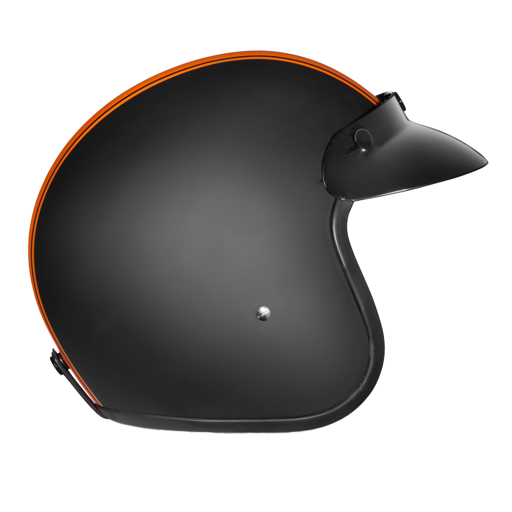 DOT Approved Daytona Cruiser Open Face Motorcycle Helmet - Men, Women & Youth - With Visor & Graphics - W/ Orange Pin Stripe