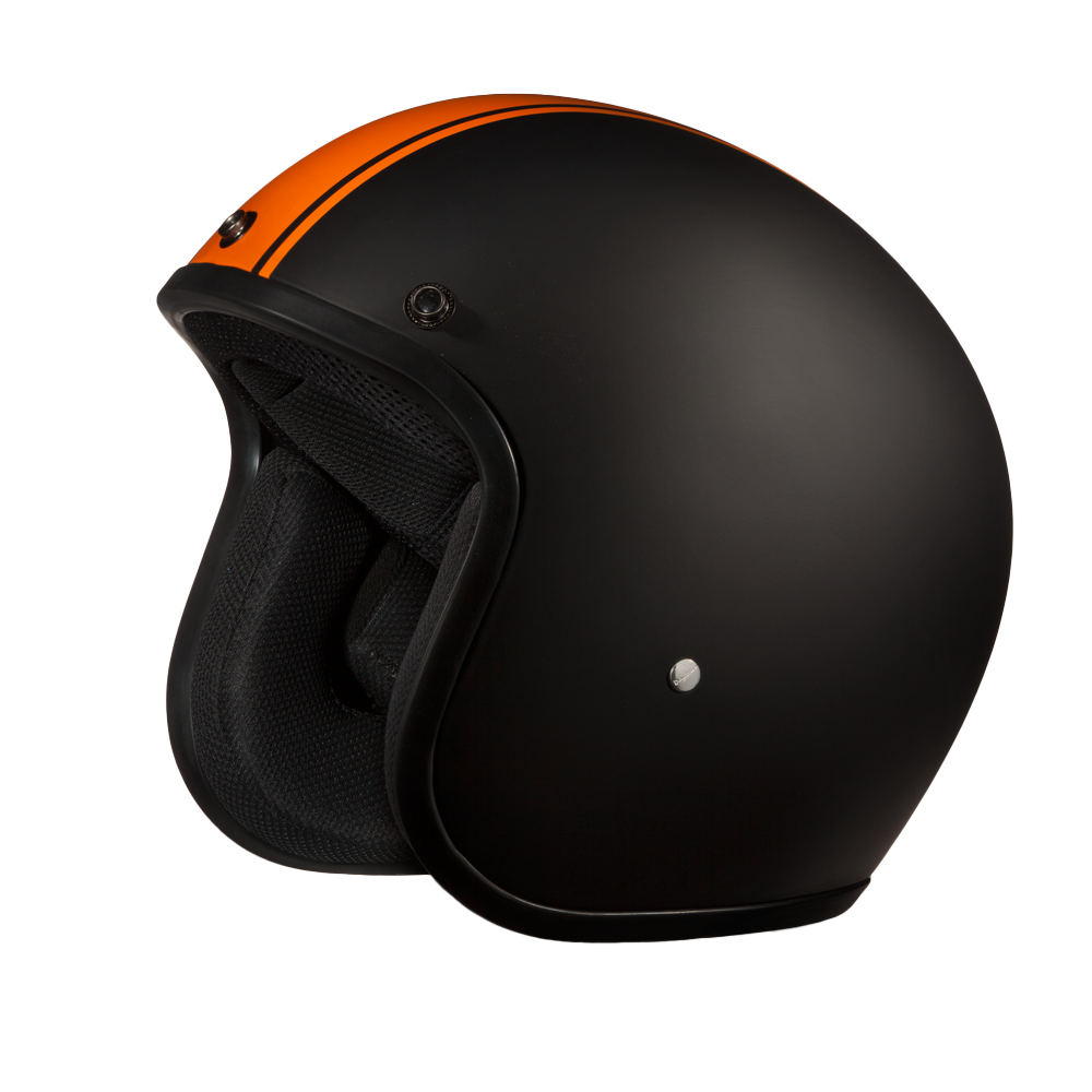 DOT Approved Daytona Cruiser Open Face Motorcycle Helmet - Men, Women & Youth - With Visor & Graphics - W/ Orange Pin Stripe