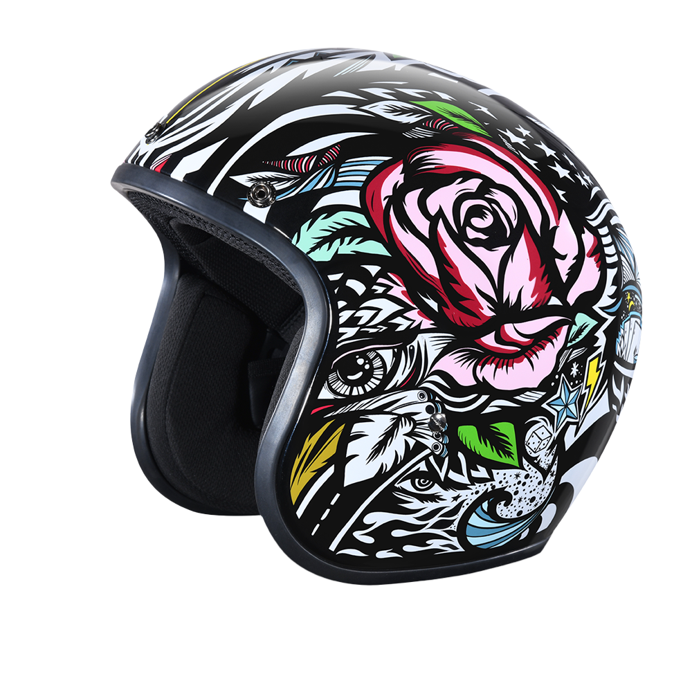 DOT Approved Daytona Cruiser Open Face Motorcycle Helmet - Men, Women & Youth - With Visor & Graphics - W/ Tribal