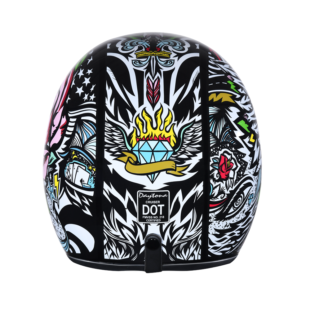 DOT Approved Daytona Cruiser Open Face Motorcycle Helmet - Men, Women & Youth - With Visor & Graphics - W/ Tribal