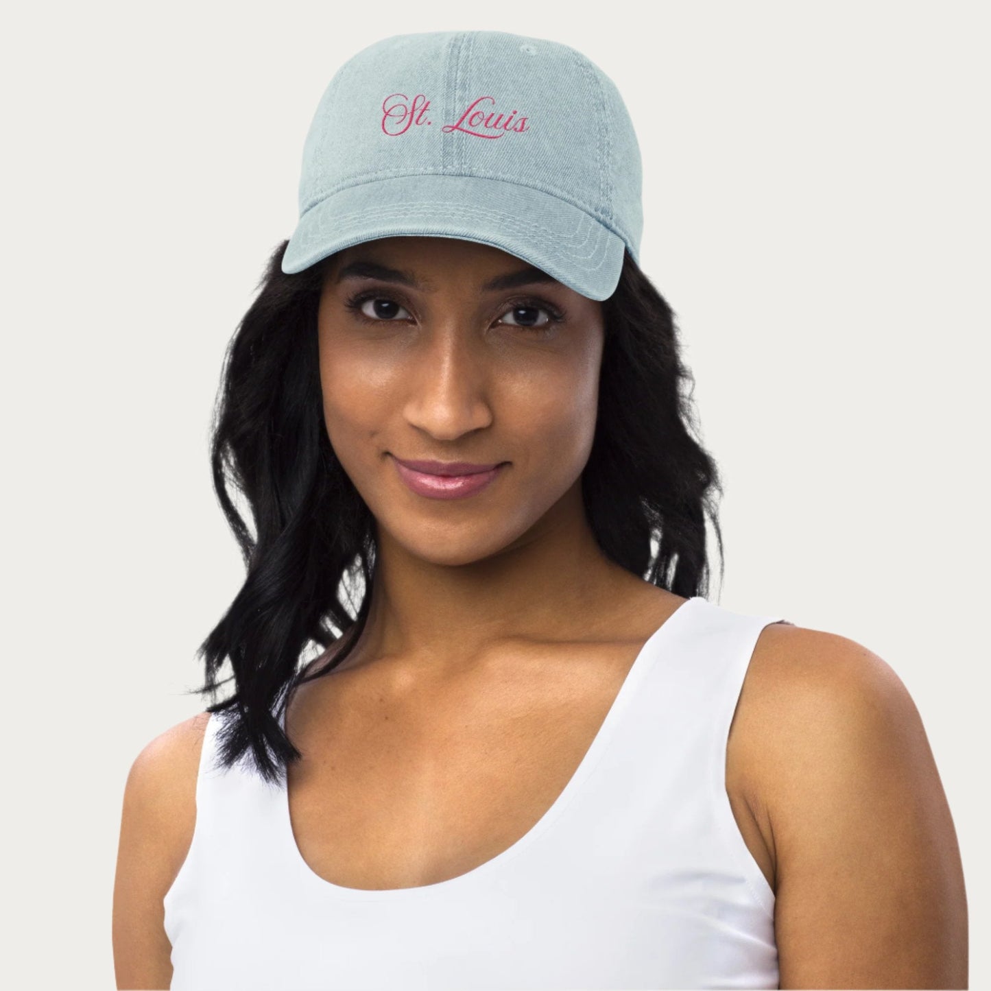 Pink Script Denim Dad Cap