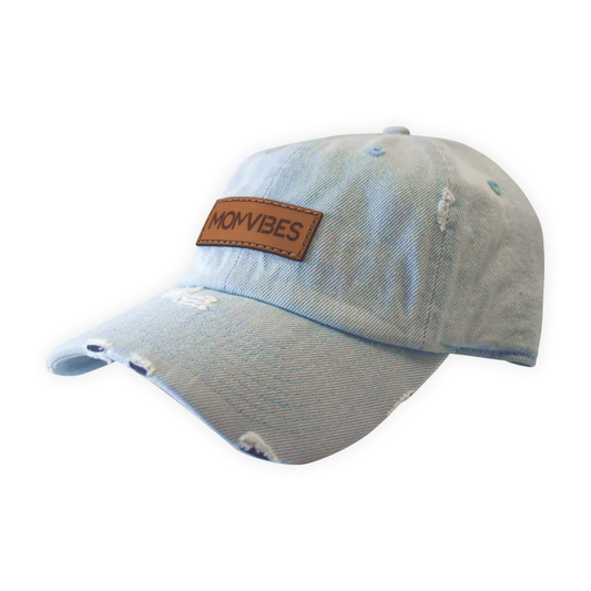 Vintage Light Denim MomVibes Leather Patch Hat