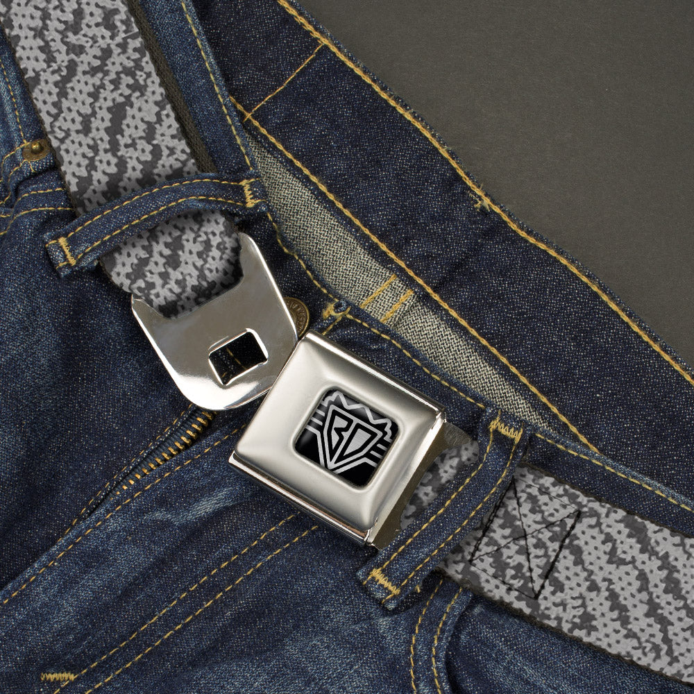 BD Wings Logo CLOSE-UP Full Color Black Silver Seatbelt Belt - Urban Camo Grays Webbing