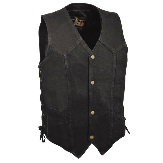 Milwaukee Leather DM1315 Men's Black Classic Denim Western Style Cowboy Biker Vest with Adjustable Side Laces