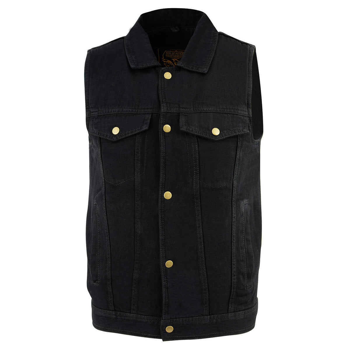 Milwaukee Leather DM1331 Men's Black Denim Motorcycle Biker Riders Vest with Shirt Style Collar