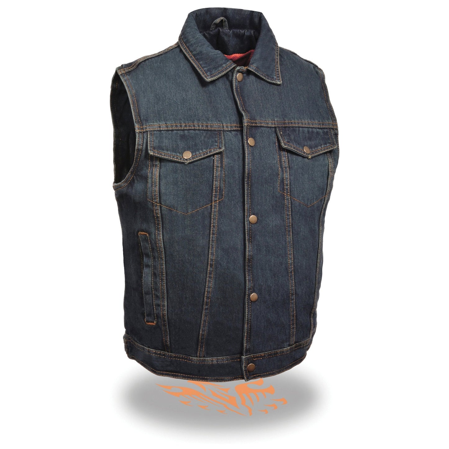 Milwaukee Leather DM1331 Men's Blue Denim Motorcycle Biker Riders Vest with Shirt Style Collar