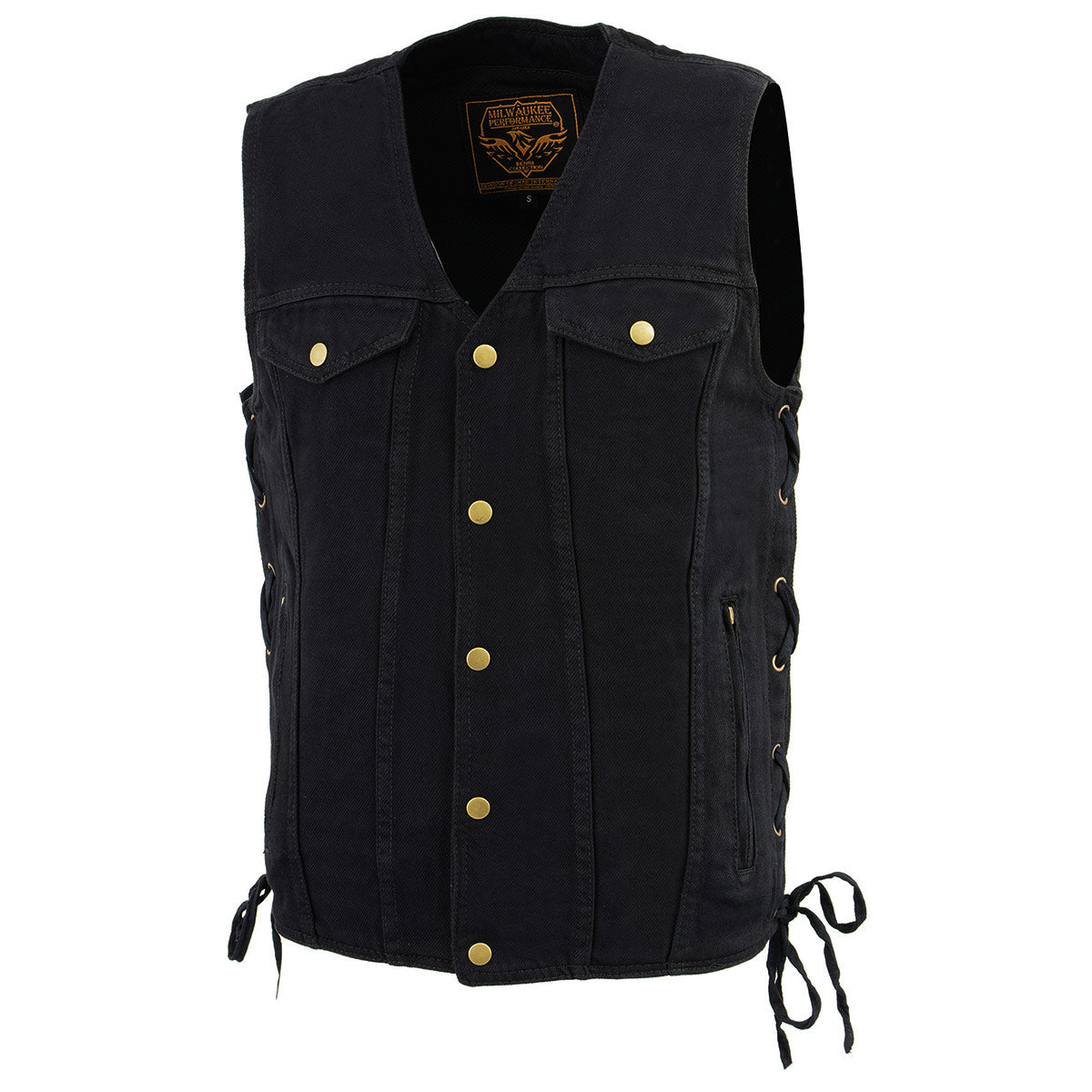 Milwaukee Leather DM1360 Men's Black Denim Motorcycle Biker Riders Vest with Adjustable Side Laces