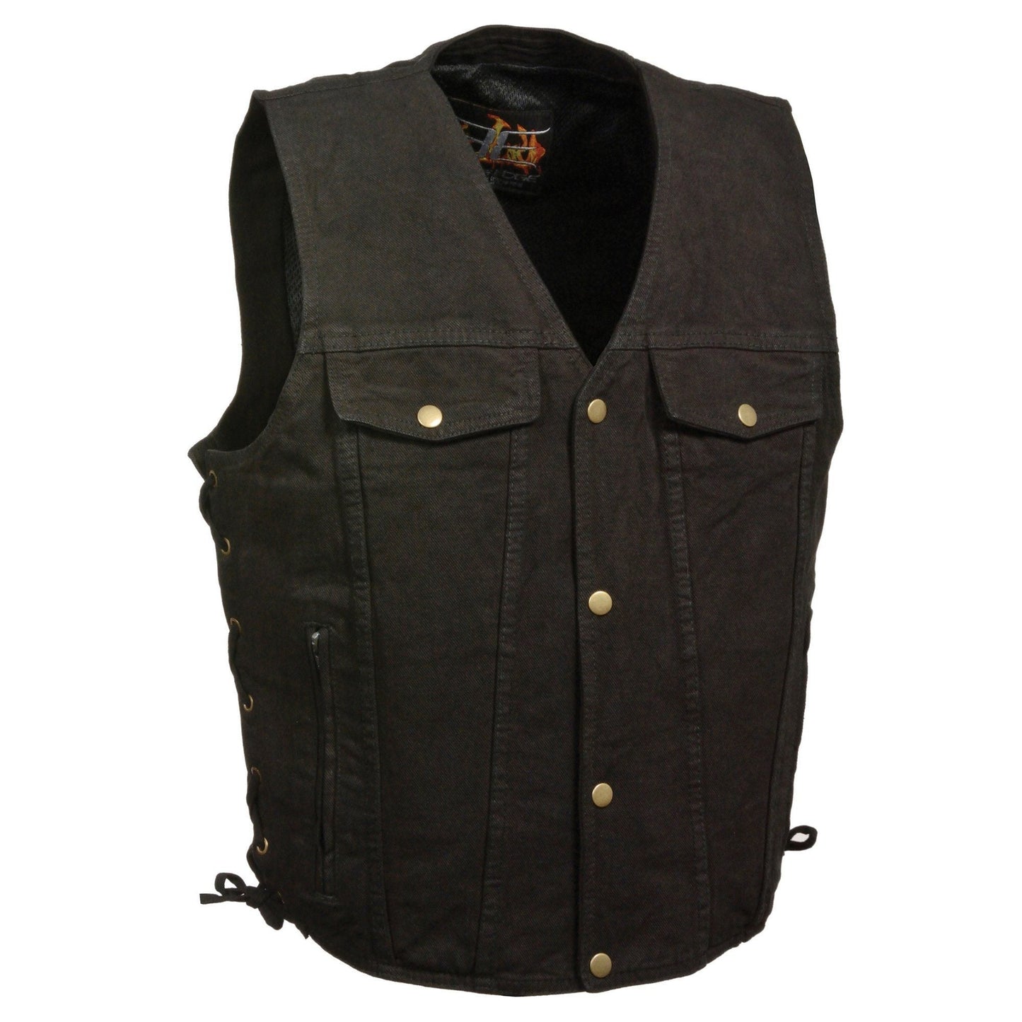 Milwaukee Leather DM1360 Men's Black Denim Motorcycle Biker Riders Vest with Adjustable Side Laces