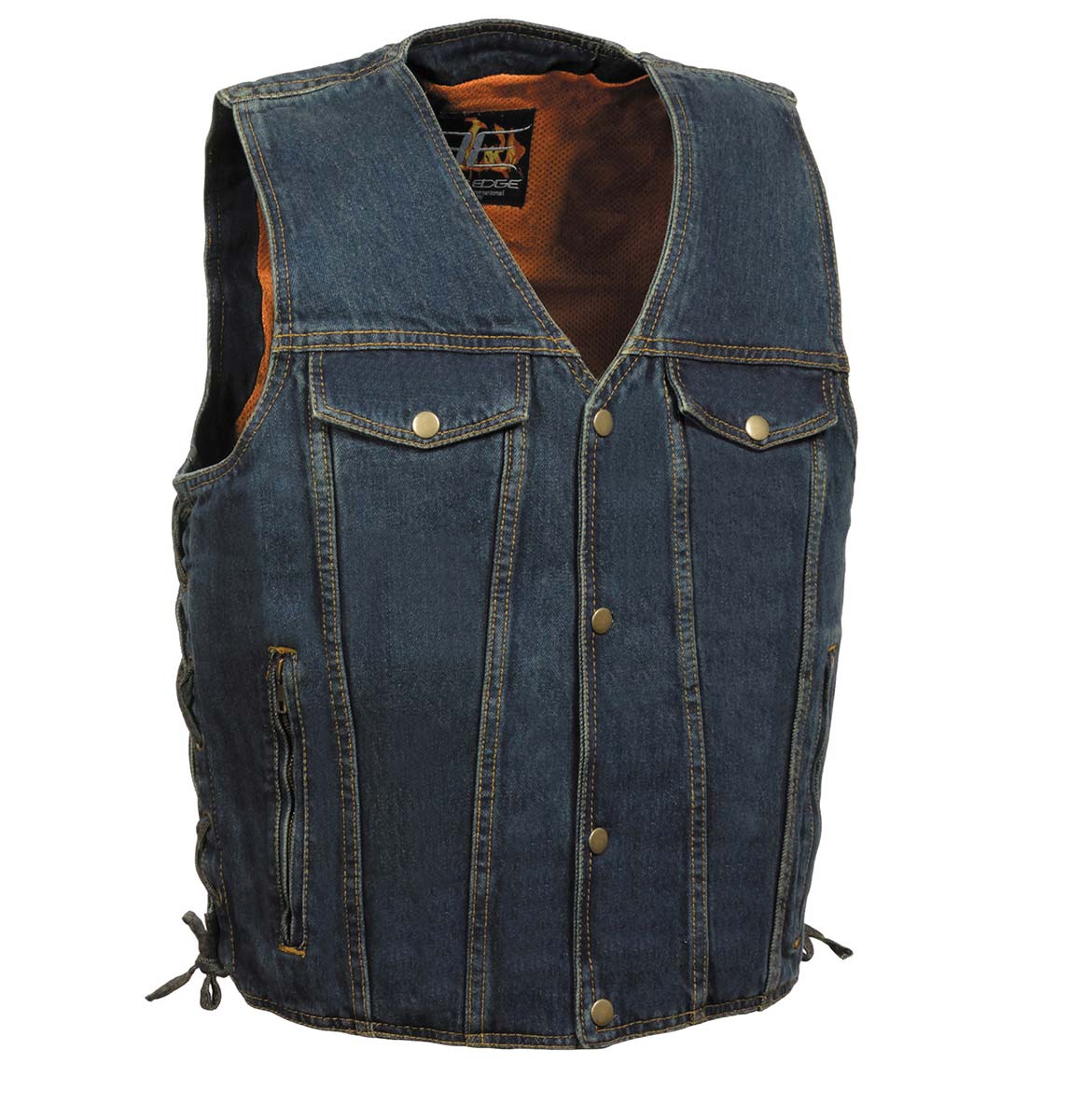 Milwaukee Leather DM1360 Men's Blue Denim Motorcycle Biker Riders Vest with Adjustable Side Laces