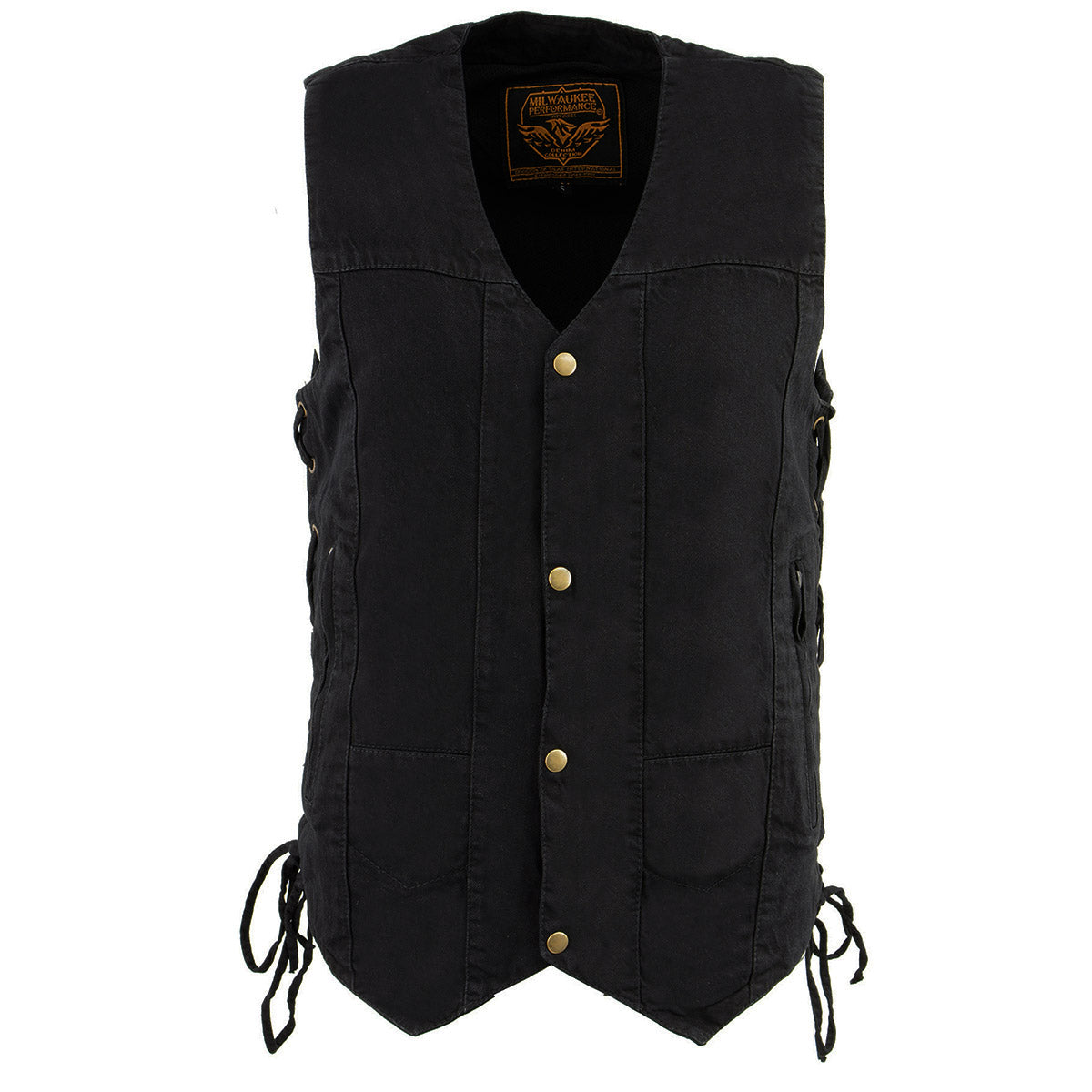 Milwaukee Leather DM1990 Men's Black 10 Pocket Side Lace Denim Vest