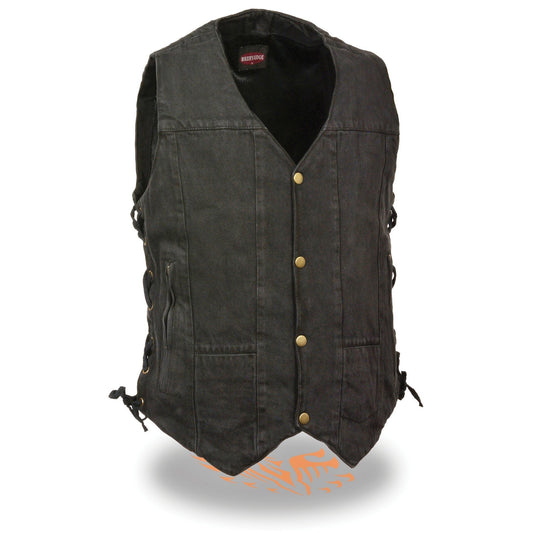 Milwaukee Leather DM1990 Men's Black 10 Pocket Side Lace Denim Vest