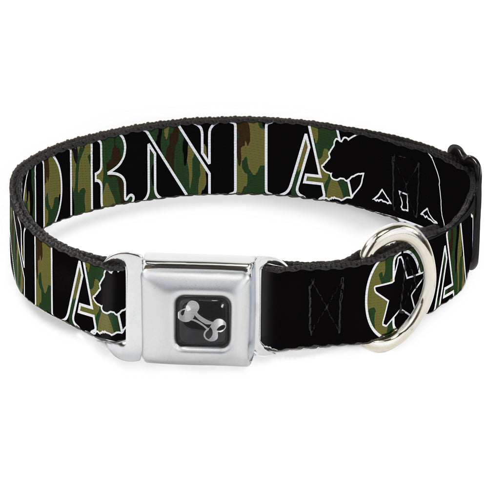 Dog Bone Seatbelt Buckle Collar - CALIFORNIA/Bear Silhouette Black/Camo Olive