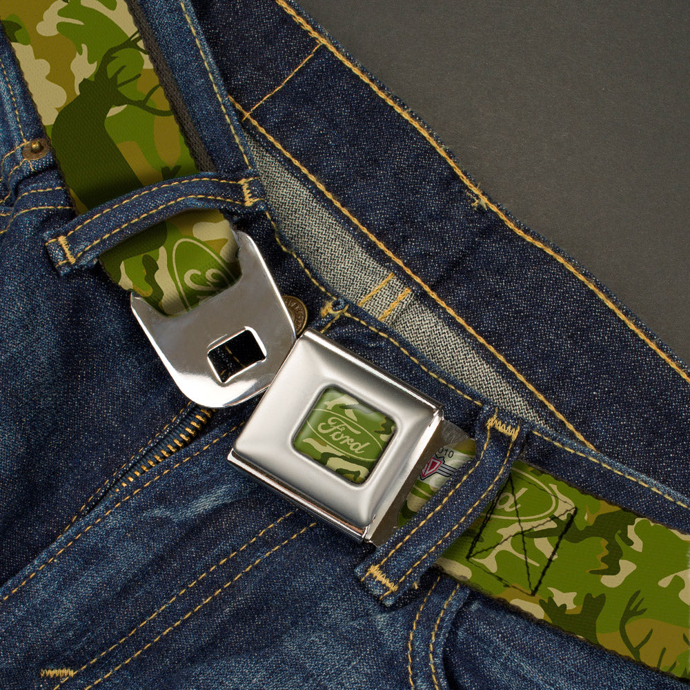 FORD Oval Full Color Deer Hunter Camo Olive Seatbelt Belt - FORD Deer Hunter Camo Olive Webbing