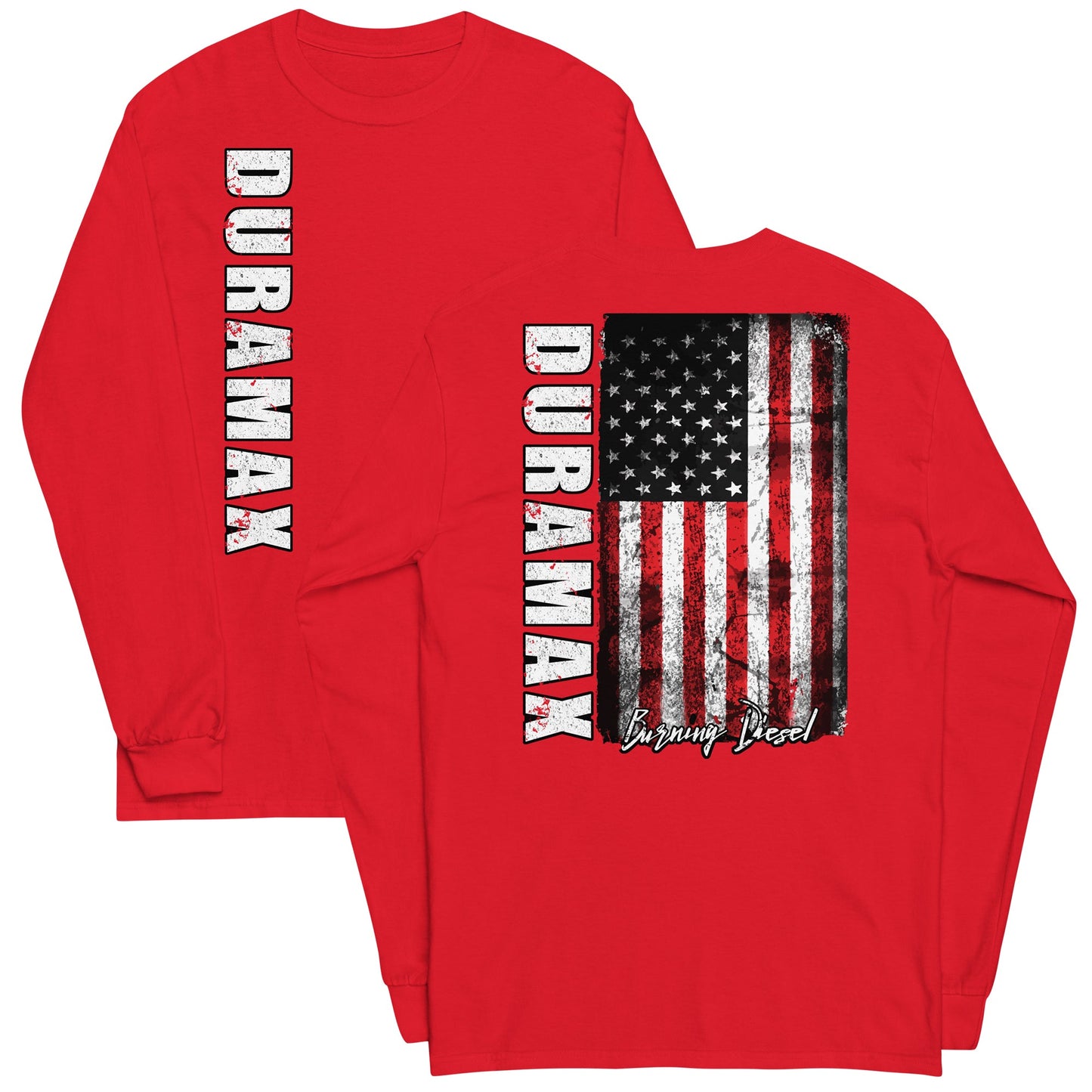 Duramax Shirt With American Flag Design Mens Long Sleeve T-Shirt