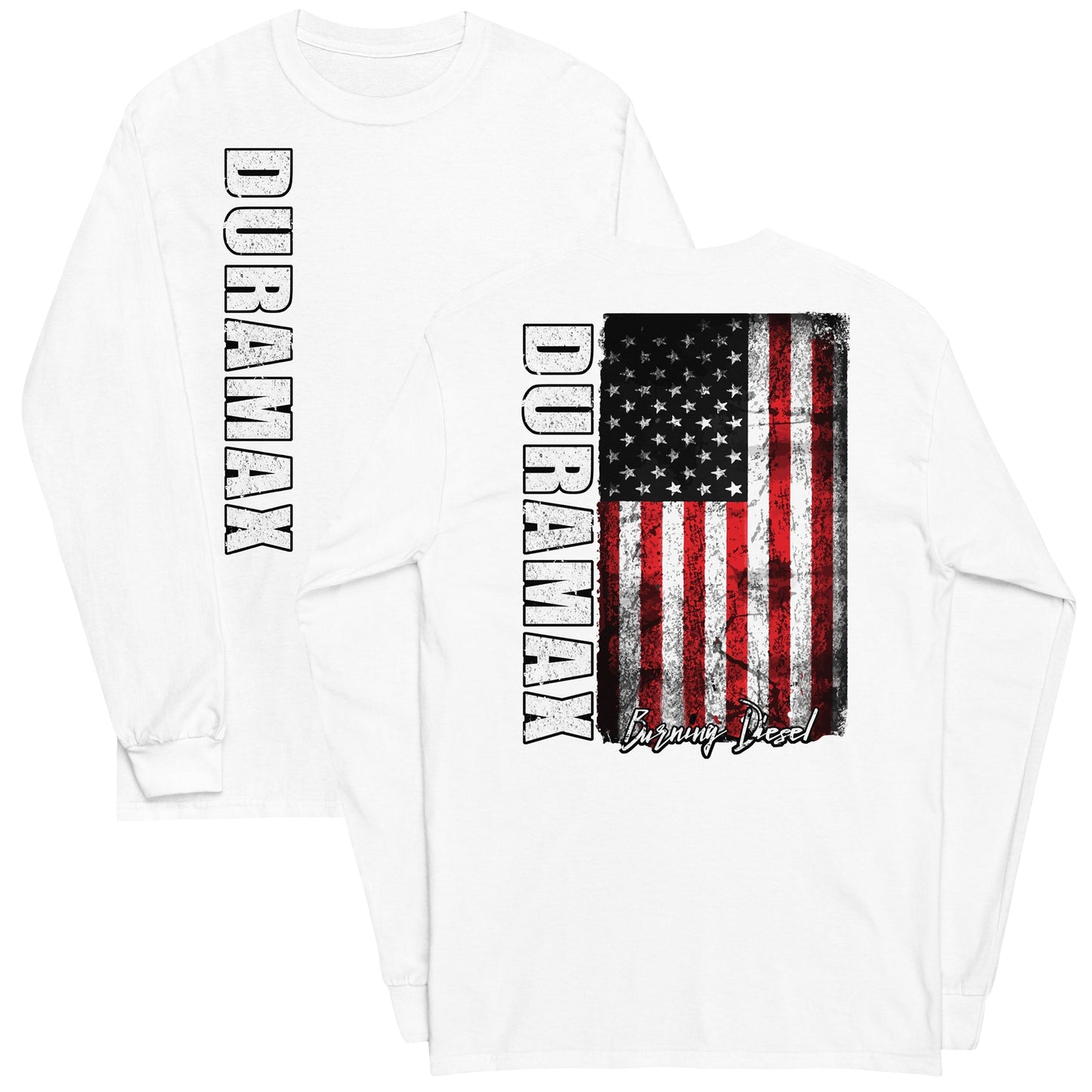 Duramax Shirt With American Flag Design Mens Long Sleeve T-Shirt