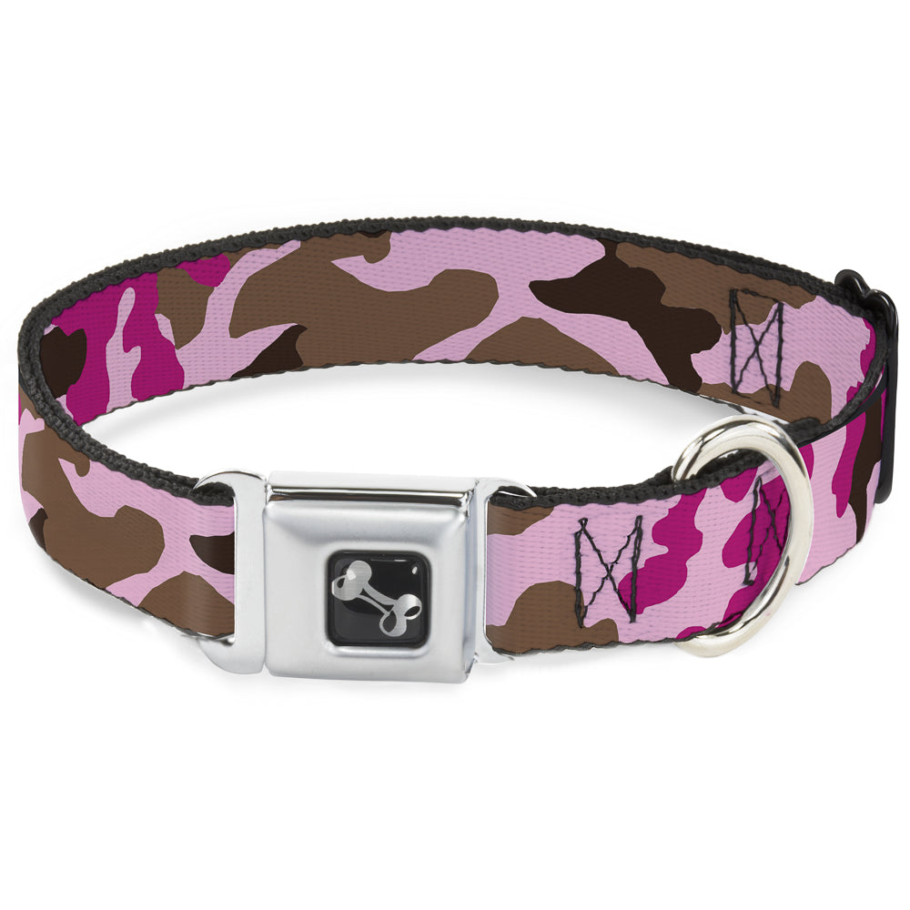 Dog Bone Seatbelt Buckle Collar - Camo Pink