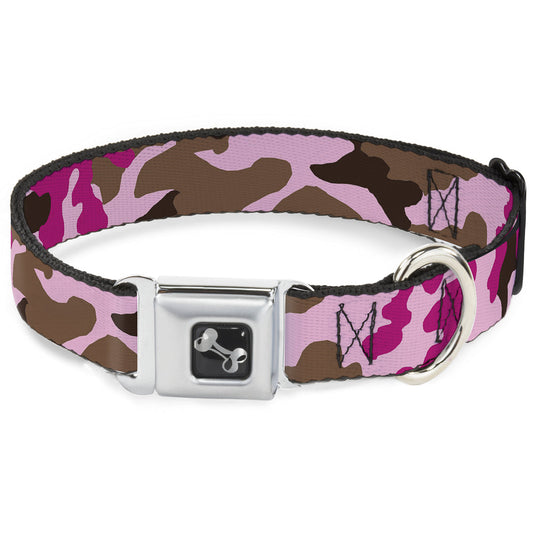 Dog Bone Seatbelt Buckle Collar - Camo Pink