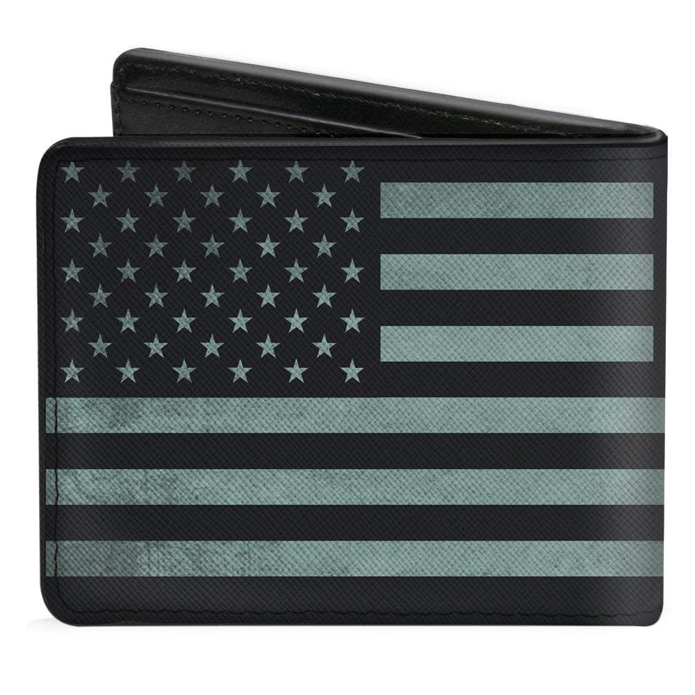 Bi-Fold Wallet - Americana Stars & Stripes Weathered Black Gray