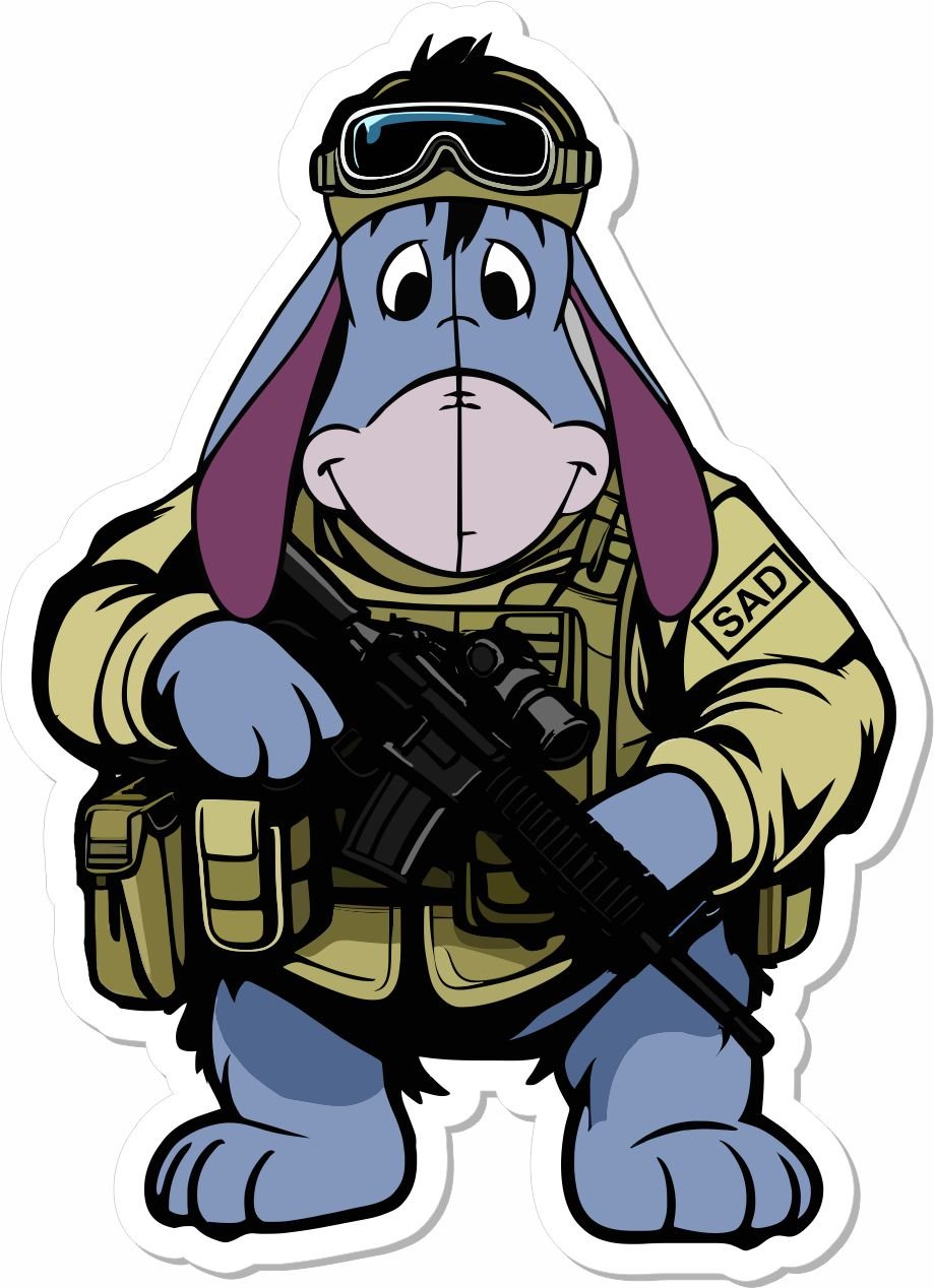 Tactical Eeyore AR15 Callsign SAD - Tactical Pooh Squad - 4" Sticker - Slap