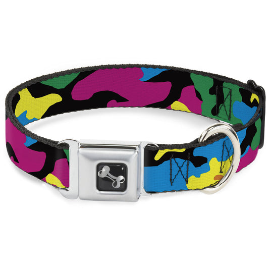 Dog Bone Seatbelt Buckle Collar - Camo Multi Neon