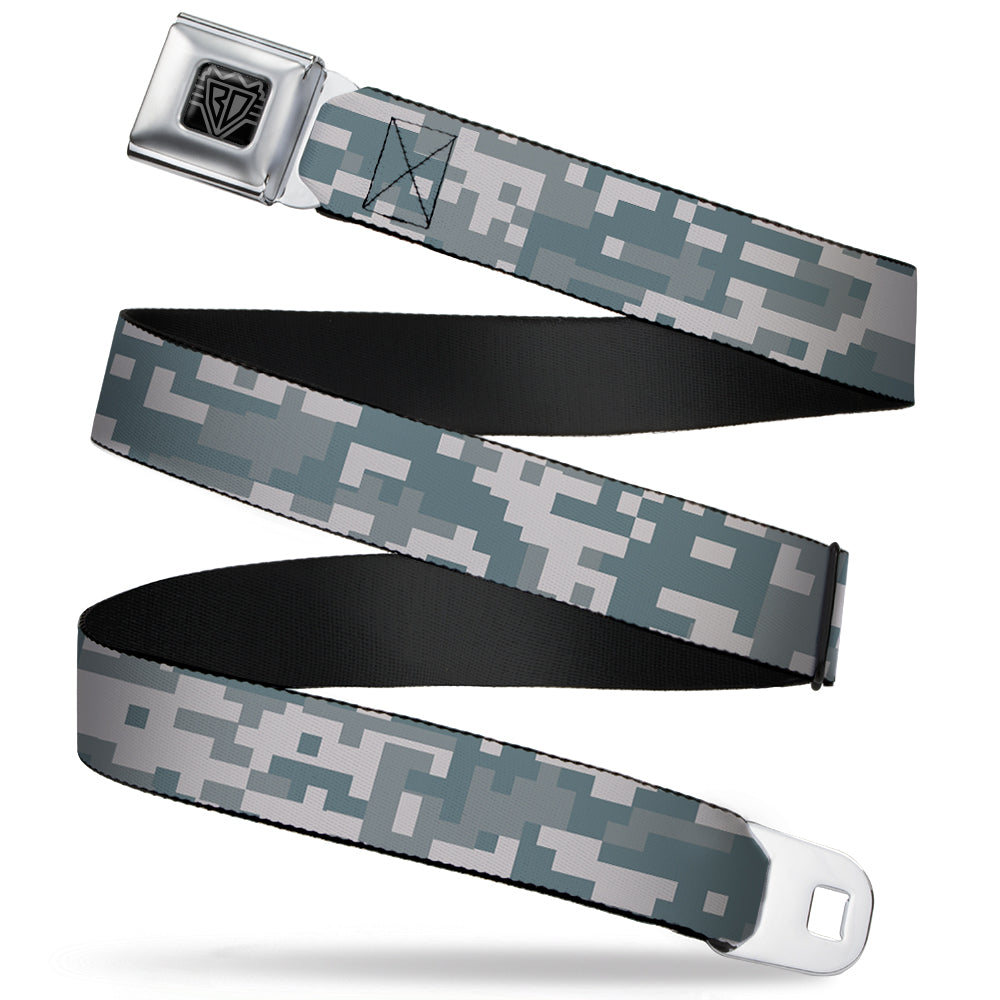 BD Wings Logo CLOSE-UP Full Color Black Silver Seatbelt Belt - Digital Camo2 Grays Webbing