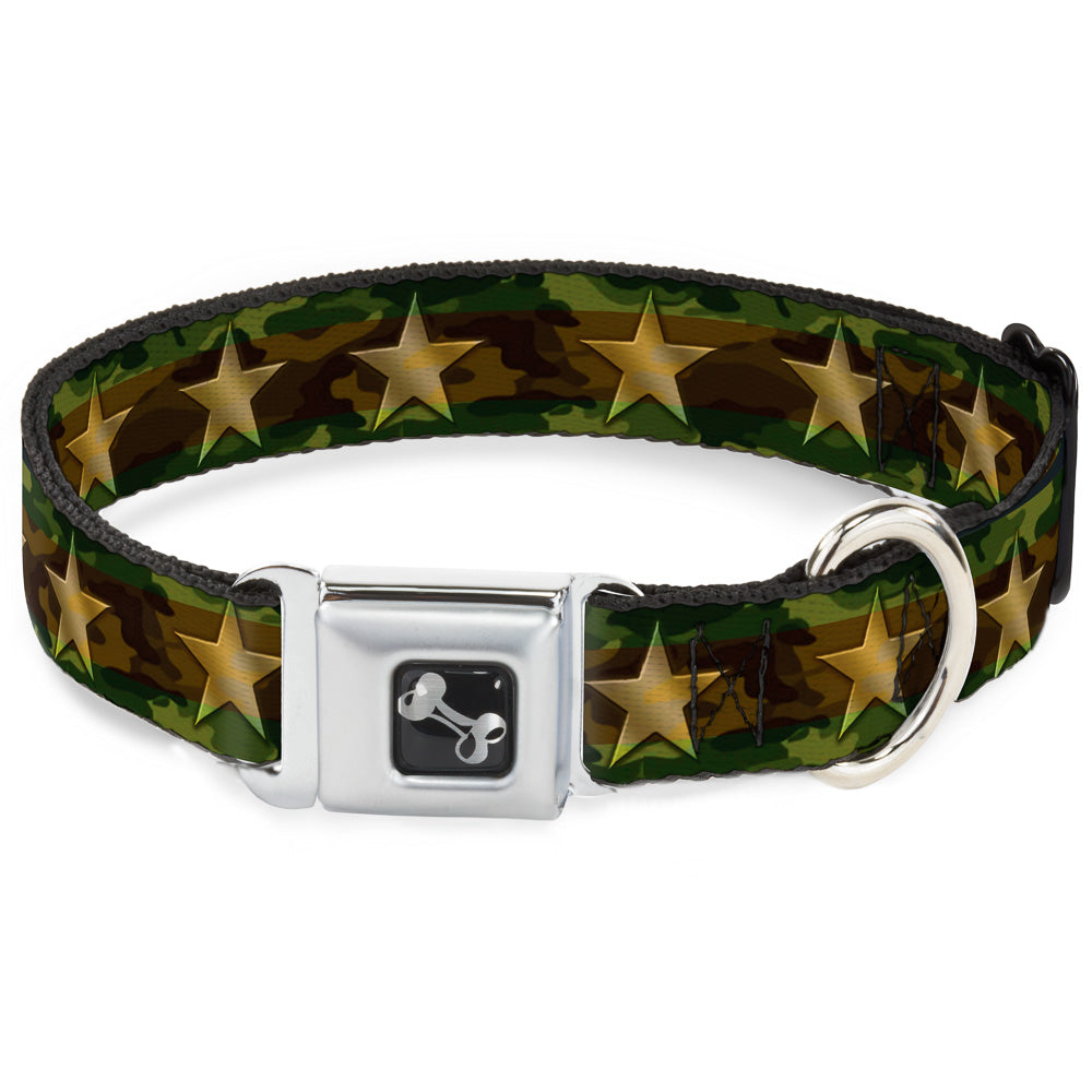 Dog Bone Seatbelt Buckle Collar - Star Camo Olive/Gold