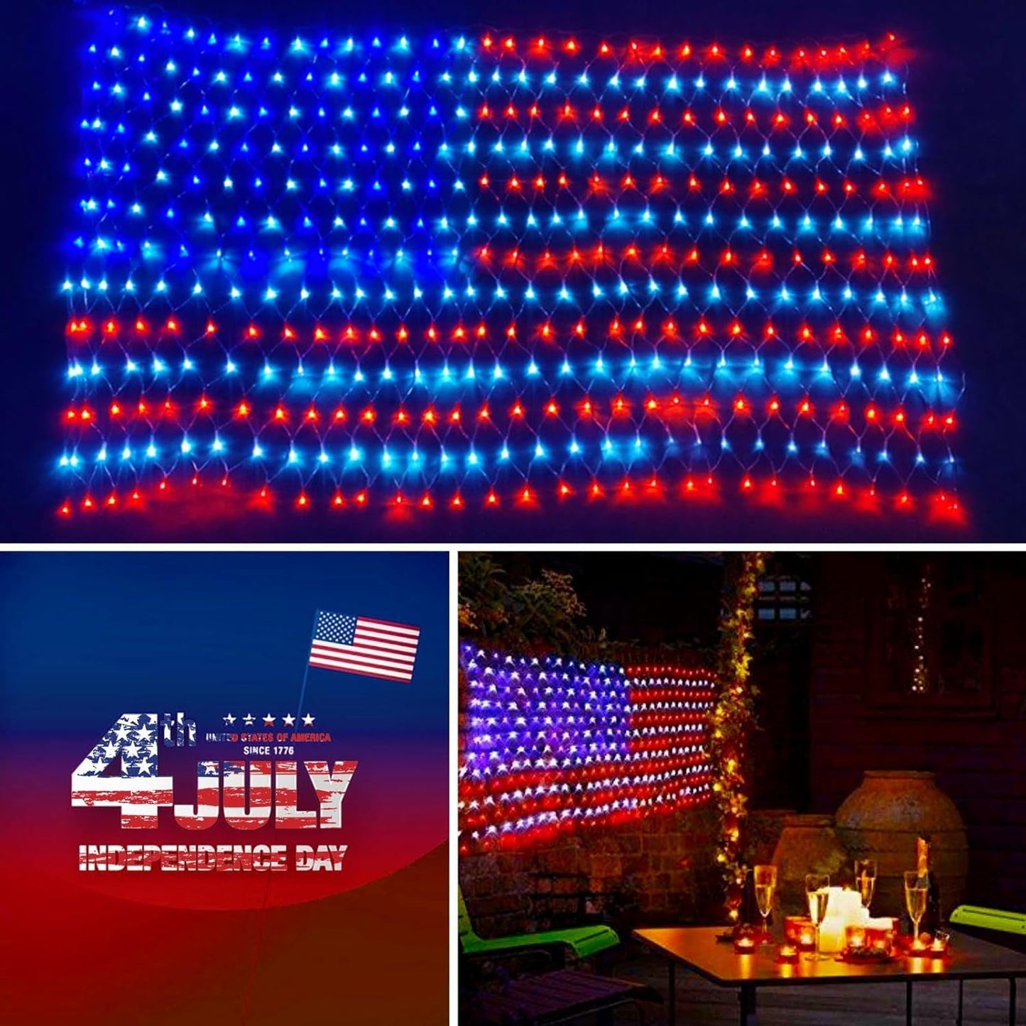 American Flag Lights, 420LED Outdoor Waterproof Red White and Blue Led American Flag Net Light of the United States for Memorial Day, Independence Day, National Day, Veterans Day Decor(Plug In)