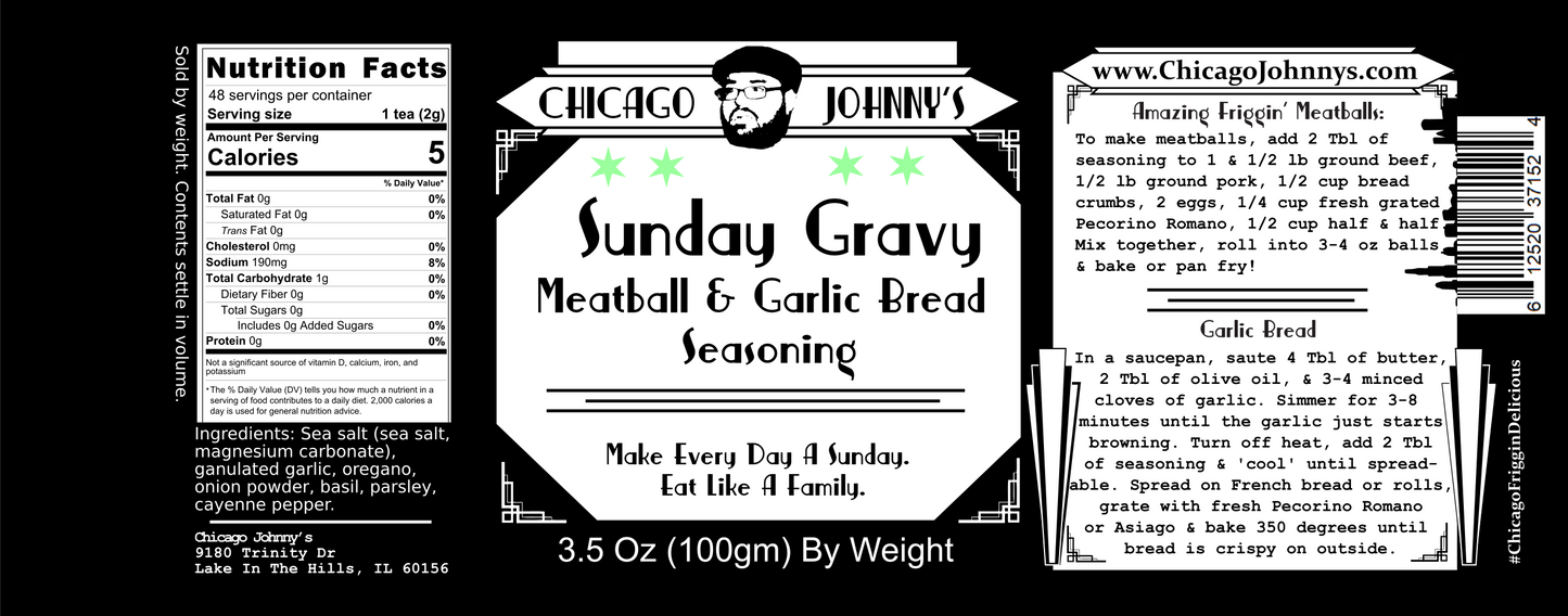 Sunday Gravy Seasoning | Fantastic Meatball Seasoning | Amazing Garlic Bread Seasoning by Chicago Johnnys