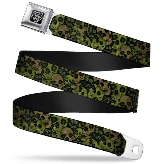 BD Wings Logo CLOSE-UP Full Color Black Silver Seatbelt Belt - Camo Olive/Black Skull Yard2 Webbing