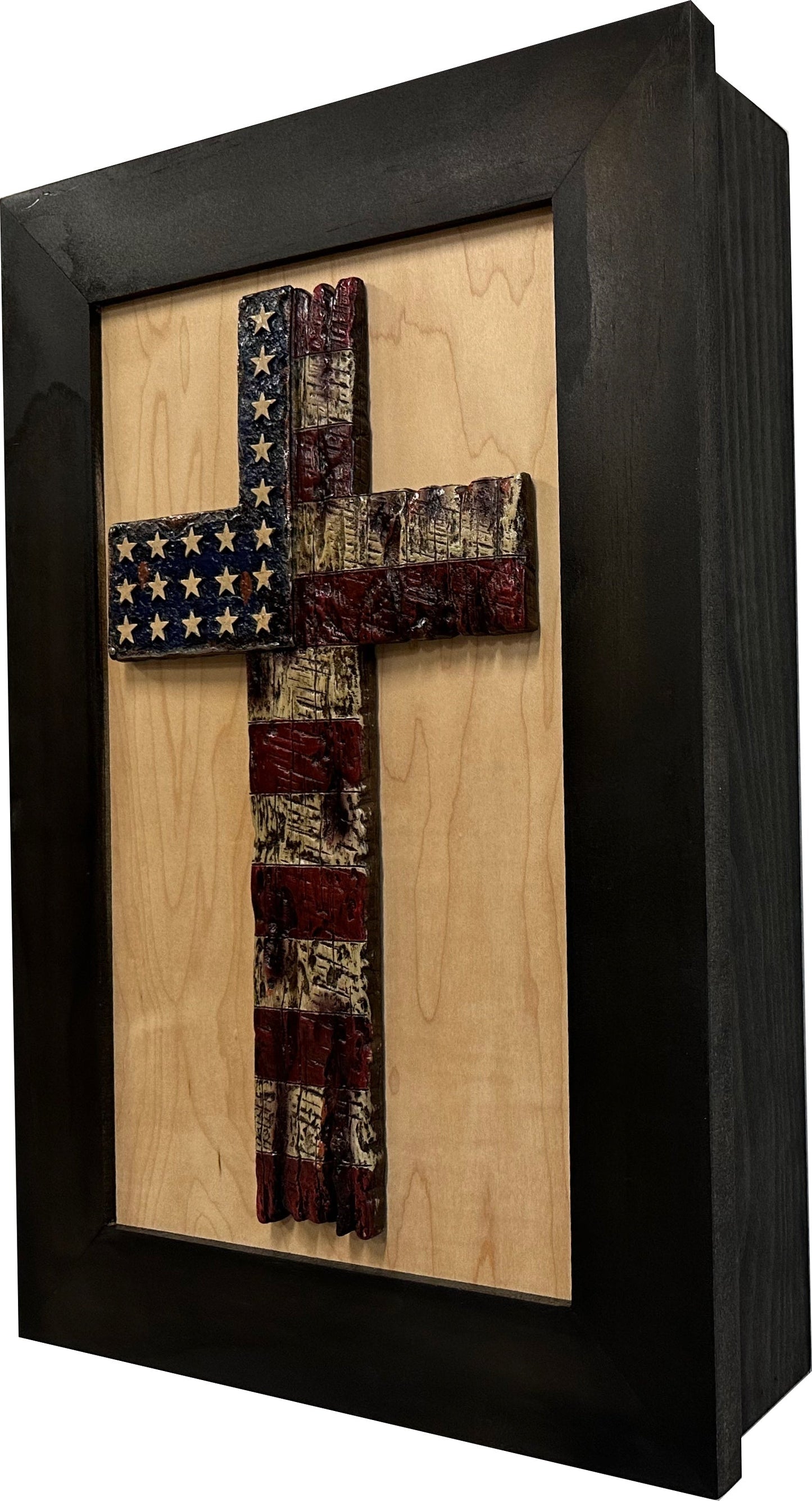 American Flag Cross Decorative Wall-Mounted Secure Gun Cabinet