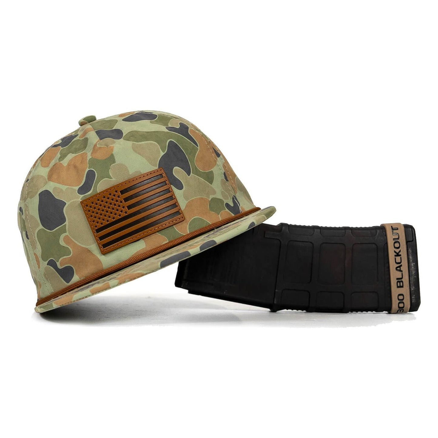 AMERICAN FLAG PATCH CRUSHABLE ROPE SNAPBACK | FROGSKIN DUCK CAMO