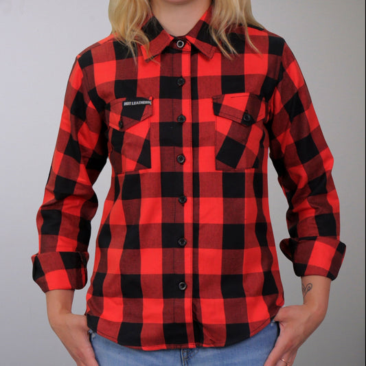 Hot Leathers FLL3002 Ladies Black and Red Long Sleeve Flannel