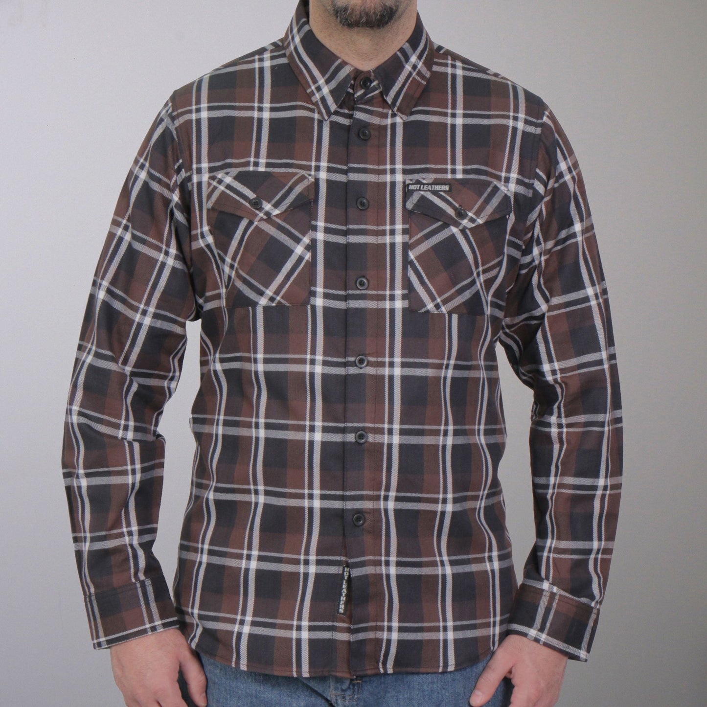 Hot Leathers FLM2008 Mens Brown Black and White Long Sleeve Flannel Shirt