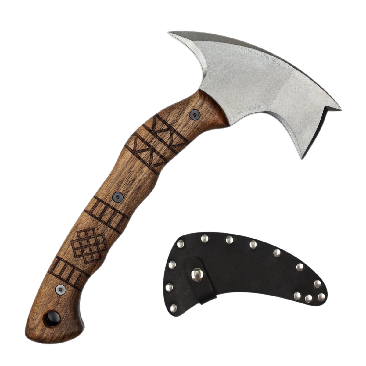 Forged tomahawk "Skaldrun" with tribal engraving