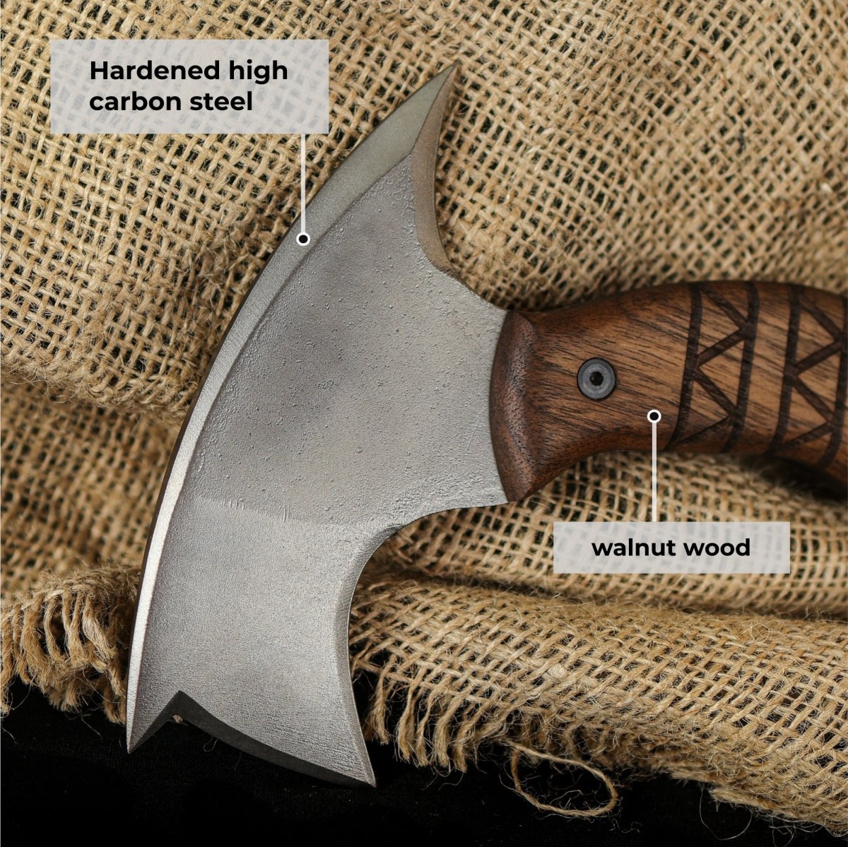 Forged tomahawk "Skaldrun" with tribal engraving