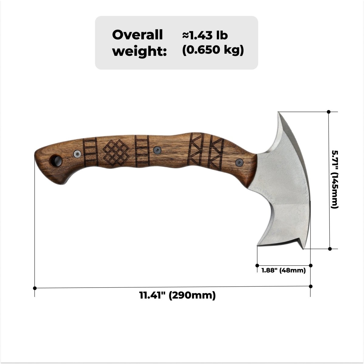 Forged tomahawk "Skaldrun" with tribal engraving