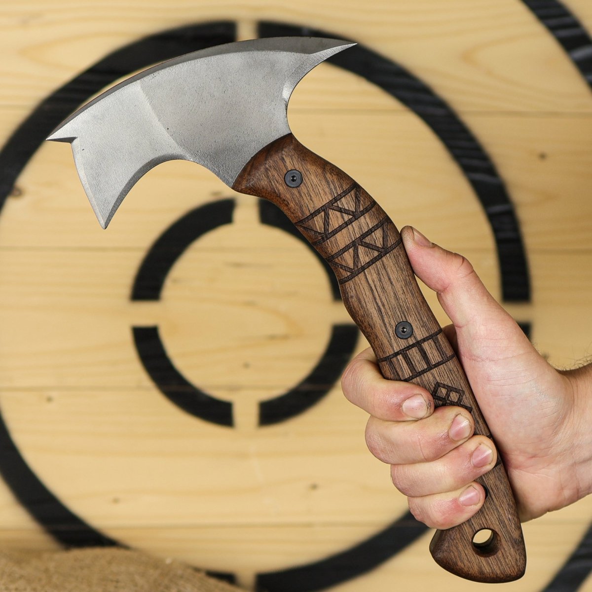 Forged tomahawk "Skaldrun" with tribal engraving