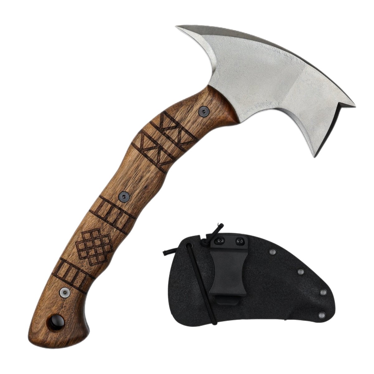 Forged tomahawk "Skaldrun" with tribal engraving