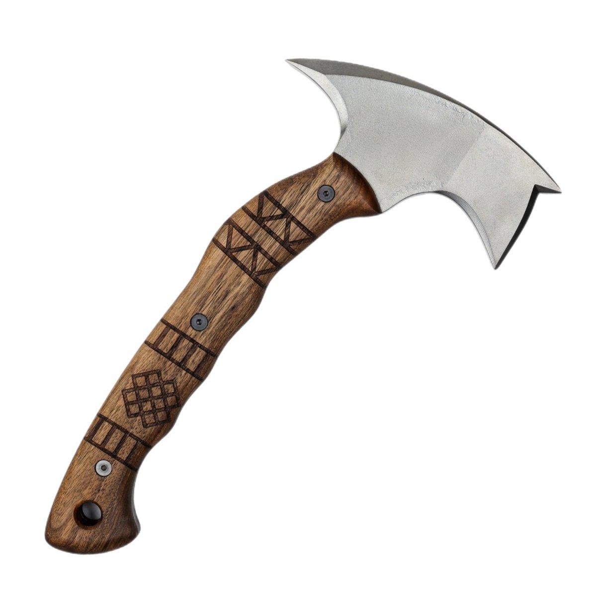 Forged tomahawk "Skaldrun" with tribal engraving